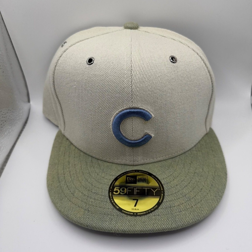 New Era 59FIFTY Chicago Cubs MLB Beige/Green Fitted Hat Size 7 New